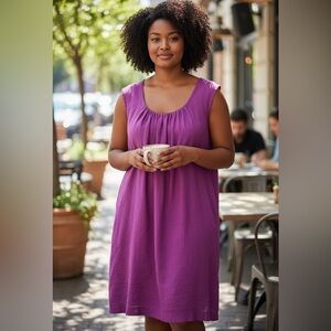J. Jill Purple Linen Sleeveless Dress Natural Resort XL